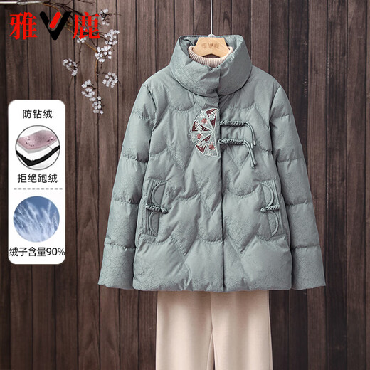 Yalu Middle-aged and Elderly Down Jacket Women 2025 New Short Stand Collar Mom Warmth Festive National Style Thickened New Chinese Style Jacket Khaki L Recommended 80-100Jin Jin is equal to 0.5 kg