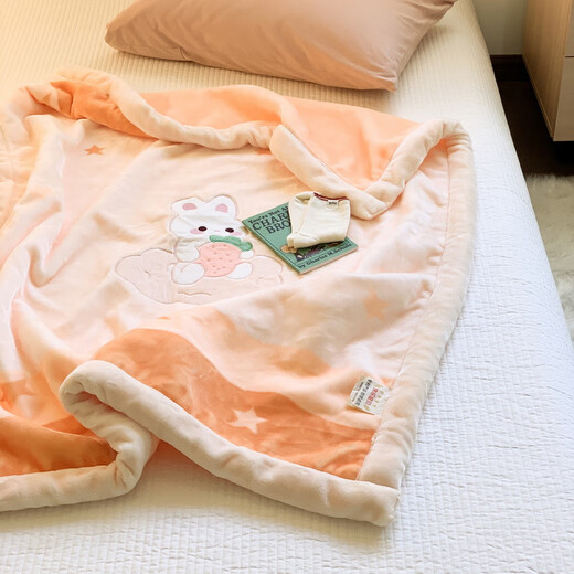 Hengyuanxiang (hengyuanxiang) children's baby blanket double-layer thickened winter baby blanket kindergarten nap quilt coral velvet cloud blanket Strawberry Rabbit-Jade color 110cm*140cm