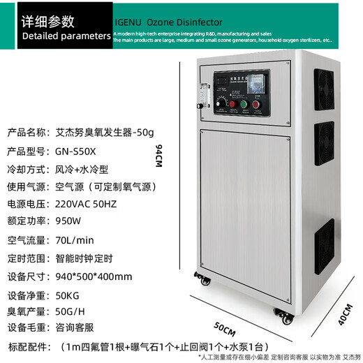 Aijenu 100g oxygen source water treatment ozone generator workshop clean water plant food workshop deodorization sterilization machine 100g air source water-cooled type