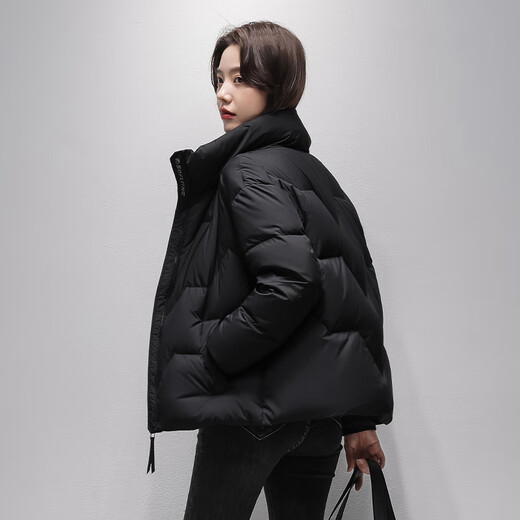Snow Flying Light Thin Goose Down Down Jacket Women's Short Slim Simple Warm 2025 Winter New Stand Collar Jacket Black M