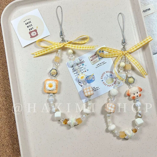 Original design cute yellow toast puppy kitten mobile phone lanyard ccd lanyard camera pendant bow small dog