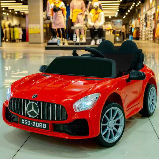 GUYN children's electric car, four-wheeled car, can seat people, can be controlled by remote control and can drive itself, men and women, baby toys, charging stroller, luxury red, remote control + self-driving + early education + Bluetooth music