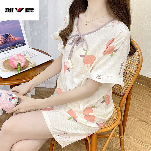 Yalu Pajamas Women's Summer Style Light Luxury Girls Cartoon Cloud Cotton Pullover Style Loose Student Home Clothes Set Can Be Weared Outside Apricot 4 844#LVOE Bear Double Short M 80-100Jin Jin is equal to 0.5 kg