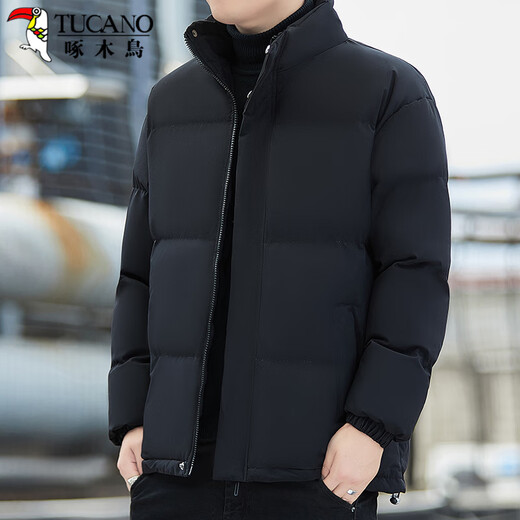 Woodpecker (TUCANO) cotton jacket for men, windproof stand collar, warm and comfortable cotton jacket, fashionable and versatile cotton jacket top for men, black 2XL