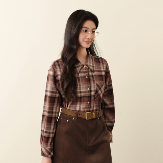 SEIFINI Hong Kong style retro commuter shirt 2025 autumn and winter new contrast color plaid long-sleeved temperament lapel top for women black M