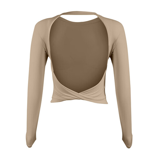 LULU Flagship Store backless fitness wear for women with chest pads for beautiful back, new Pilates training long-sleeved yoga tops, khaki color, including fixed chest pads M