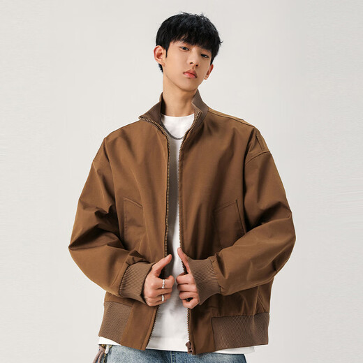 MONPOC bomber jacket men's spring and autumn cleanfit stand-up collar handsome motorcycle jacket MOJ03 khaki L
