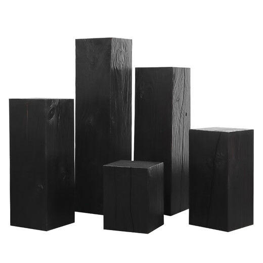 Elegant carbonized root carving stool retro solid wood square bed and breakfast hotel flower stand ornaments shoe changing stool wabi-sabi style carbonized black 30*30 high 90 (with irregular cracks)