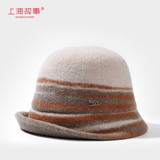 Shanghai Story 2025 New Hat Wool Basin Hat Women's Fisherman Hat Thickened Warm Retro Ear Protection Gift Box Xiquan Velvet Sand-Beige Adjustable (53cm-57cm)