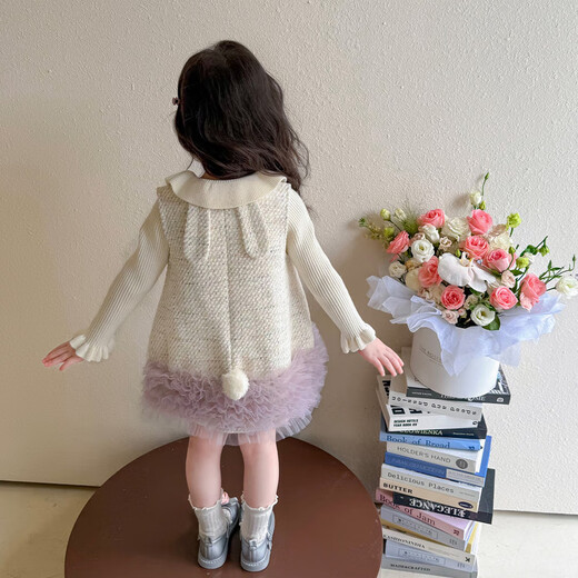 G.duck Little Yellow Duck Girls Dress Autumn 2025 New Children's Little Fragrance Princess Dress Set Girls Autumn and Winter Sweater Little Fragrance Three-dimensional Vest Skirt Two-piece Set 120 (recommended 105-115cm 4-5.2 years old)