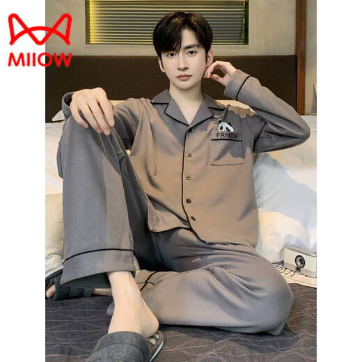 
Catman (MiiOW) Men's Pajamas Spring and Autumn 2025 New Long Sleeve Pure Cotton Large Size Teenager Autumn Home Clothing Set 12202 XL [suitable for 135-155Jin [Jin equals 0.5 kg]]