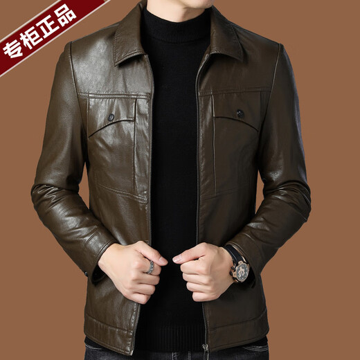 ARMANI EXCHANGE Armani high-end lapel leather jacket men's velvet thickened leather jacket young and middle-aged jacket men's winter jacket AG/BL813 black thin section M 170