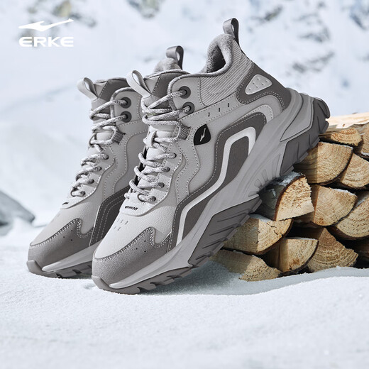 鸿星尔克男鞋高帮棉鞋保暖增高防滑运动鞋子男休闲鞋炽野3