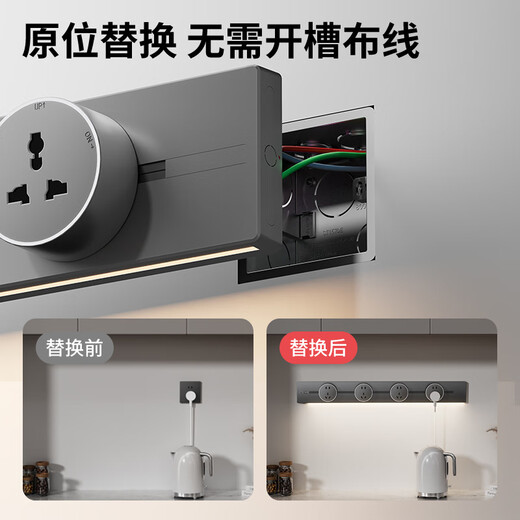 Розетка британского стандарта с сенсорной подсветкой, круглое отверстие, 13А, британская многофункциональная универсальная, Гонконг, малайский черный, для поверхностного монтажа, 40 см + 2 адаптера британского стандарта, в комплект входит быстрая зарядка U+C