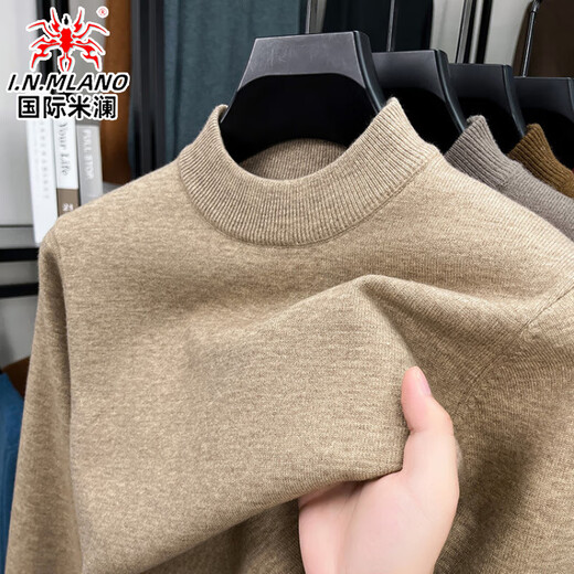 国际米澜100%纯羊毛衫男士秋冬季新款半高领套头针织打底衫加厚保暖毛衣男 浅灰色【100%纯羊毛衫】高品质 XL /175码 【推荐130-150斤】