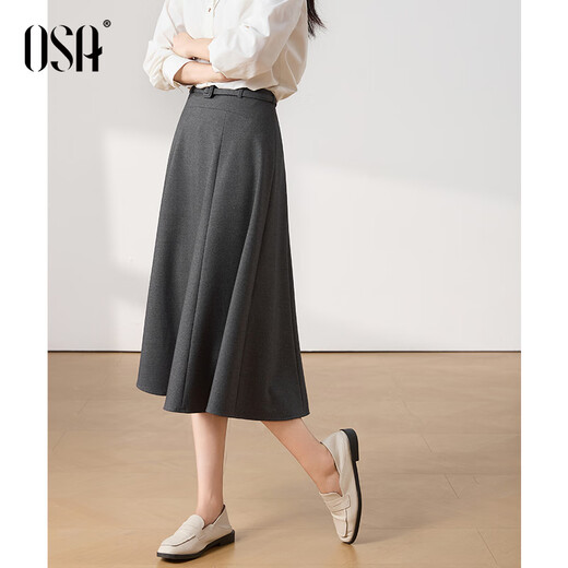 OSA [jupe parapluie de Hepburn] Jupe grise épissée française pour femmes 2025 Nouvelle jupe mid-longueur en ligne A-Line M gris foncé M