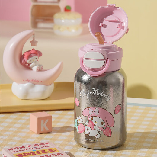 BEDDYBEAR Open Smile Double Drink Pure Titanium Cup Children's Thermos Cup Student Straw Cup Water Cup Kettle 560ml Titanium Cute Melody