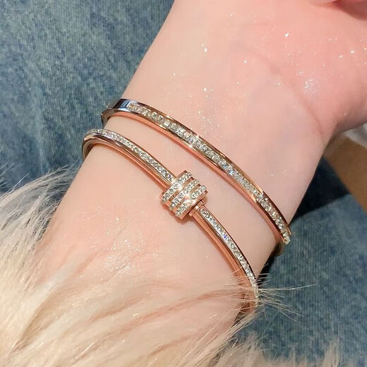 Yuying rose gold titanium steel bracelet for women, high-end bracelet, zircon bracelet, imitation rose gold pigment ring bracelet, hand accessories, starry sky and diamond bracelet, rose gold, titanium steel