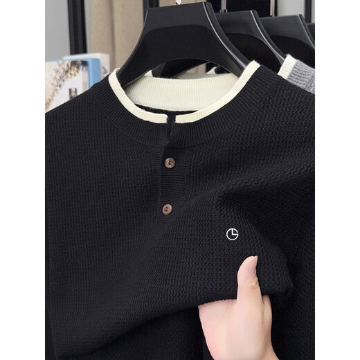 Goldlion versatile old money style Henry collar sweater long-sleeved bottoming shirt autumn and winter two-button inner sweater for men 5185 light gray L