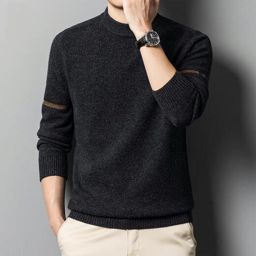XJSGS luxury international brand men's high-end wool sweater 100% pure wool autumn and winter round neck knitted sweater men's inner wear high-end cirrus ready stock XL /115 recommended 135-155 Jin Jin equals 0.5 kg