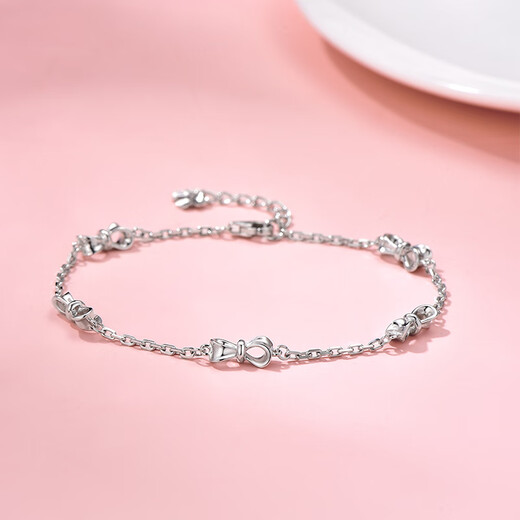Lossot Fashion Bow Platinum Bracelet Women's PT950 Platinum Bracelet as a Birthday Gift for Girlfriend and Wife