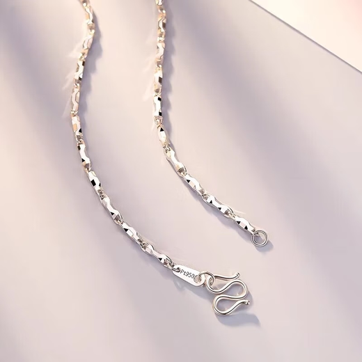Model photo of Lao Phoenix 999pt950 platinum necklace for men and women ingot chain 18 necklace moissanite diamond clavicle necklace boyfriend gift platinum ingot chain for men and women (default length about 55cm 22.8g limited to 10% off)
