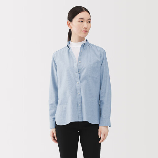 MUJI Women's Cotton Washed Oxford Button Collar Long Sleeve Shirt Women's Shirt Jacket Top 25 Winter Women's Saxon Blue M (160/84A)