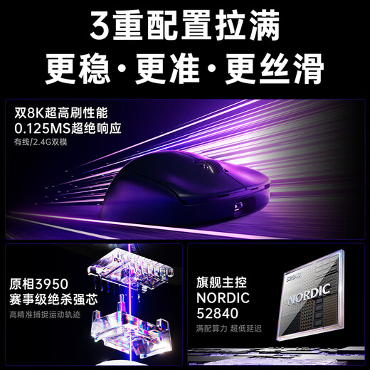 西伯利亚（XIBERIA）EX无线游戏鼠标轻量化 有线/2.4G双模连接 游戏电竞办公PAW3950传感器 长续航可充电人体工学设计 EX科技白【旗舰新品】-PAW3950传感器