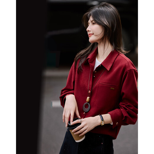 Shangjing Shirt Women's 25th Winter New Women's Retro Brushed Relaxation Exquisite Pocket Loose Versatile Lapel Shirt Women