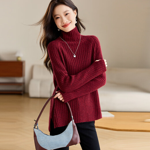 Shexi (Srcr) thick cashmere 409g base cardigan for women with autumn and winter turtleneck knitted sweater