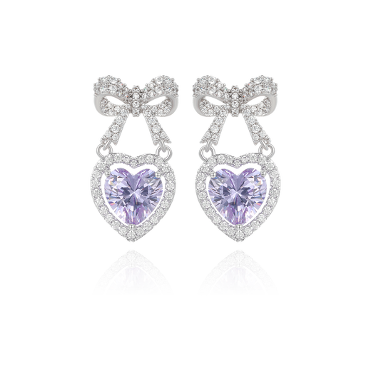 XUPING Xuping Jewelry Alloy Fashion Romantic Sweet Cool Micro-inlaid Bow Love Earrings Women’s Gift Accessories Purple