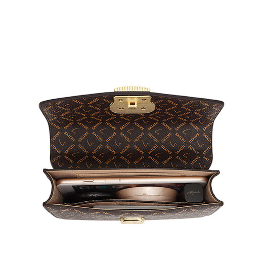 SATCHI Women's Autumn and Winter New One-shoulder Crossbody Crown Decoration Temperament Personalized Chain Bag Designer Haute Couture Brown/Black One Size (F)