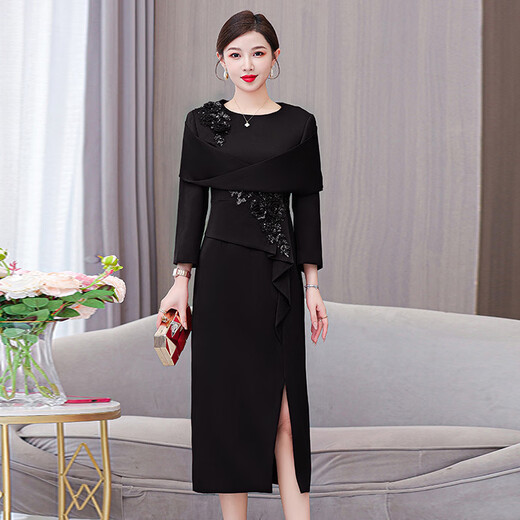 Wen Mi's engaged mother's autumn and winter wedding dress for her mother-in-law, red skirt, sexy young wedding dress, rose red 2XL