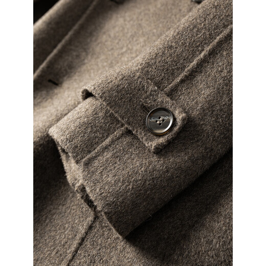 William fox&sons fine and flexible 100% sheep wool double-sided wool coat with split lapels, double rows of belts and over-the-knee coat, brown M /48