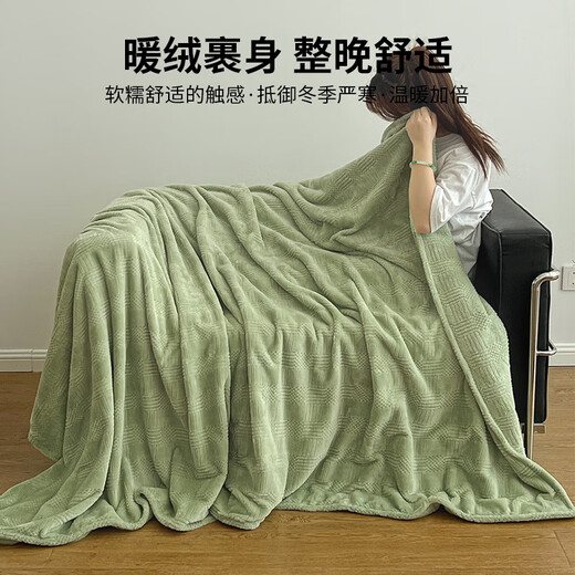 Red bean blanket thickened plus velvet nap blanket jacquard simple coral velvet Farai velvet blanket multifunctional cover blanket 1.5*2m green