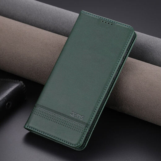 Jioxiang Magnetic Flip Cowgrain Leather Case Suitable for iPhone 13 Mobile Phone Case Business Card All-inclusive Anti-fall Dark Green Apple 13