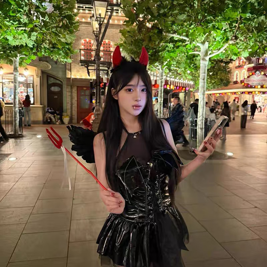 SNQP Halloween elf ears prosthetic ears monster fairies angel long ears performance devil horn headband stage performance hair accessories red devil fork + horn headband a set
