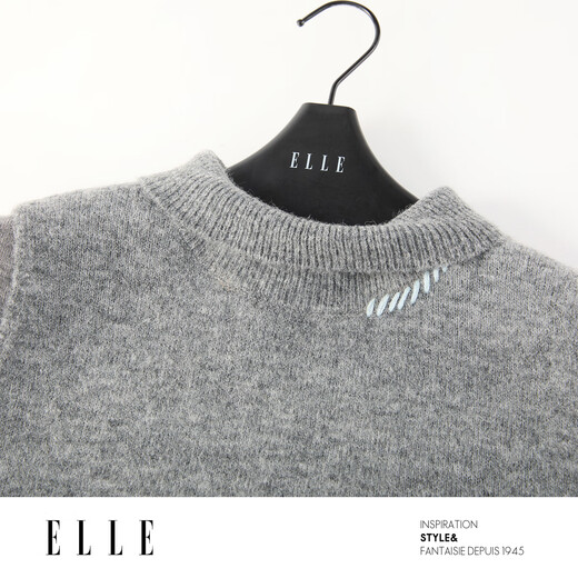 ELLE French Sheep Alpaca Gray Sweater Women's 2025 Winter New High Neck Design Knitted Sweater Light Gray S