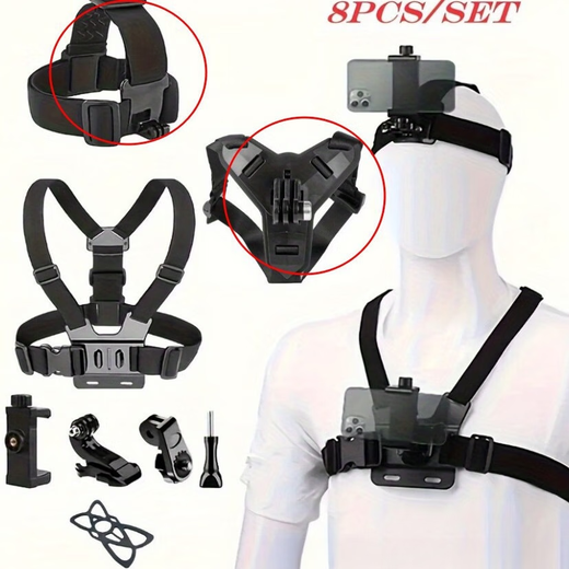 Jingmengyuan Creative Accessories DJI Sports Camera Accessories GP Wrist Strap Arm Strap Palm Strap Single Shoulder Strap School Bag Holder Head Strap Chest Strap Creative Accessories Chest Strap Headband + Adapter Set