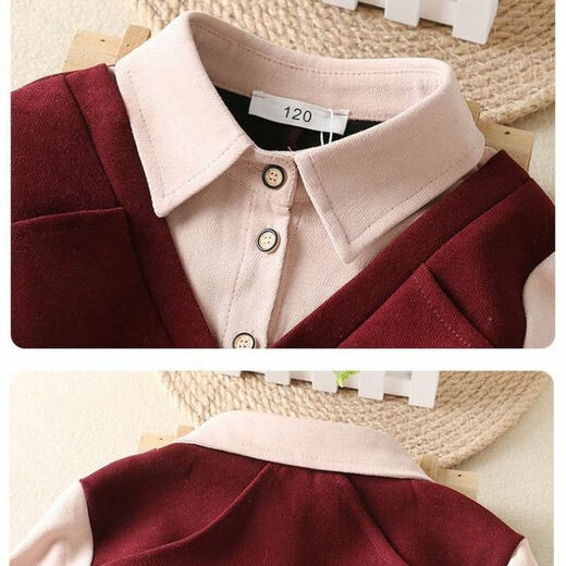 Girls' dress spring and autumn new fashion fashionable middle-aged and older children's college style skirt little girl fake two-piece princess dress red 140