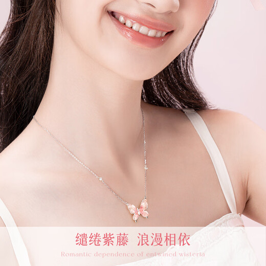 GLTEN Pink Crystal Butterfly Silver Necklace for Women 2025 New Pendant Birthday Gift for Women Light Luxury Niche Gift for Girlfriend and Wife