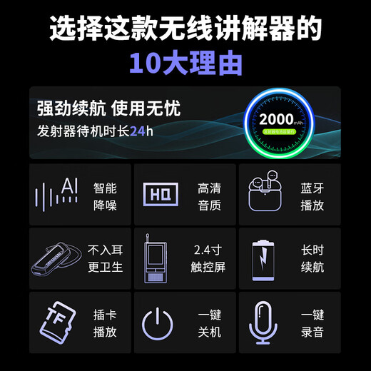 Bell Elf wireless guide provides one-to-many explanations for corporate receptions and conferences, scenic spot tour guides, team talks, travel Bluetooth headset receivers, two-person speeches at the same time, available for rent, smart touch screen, 1-to-100 package + charging and storage all-in-one box