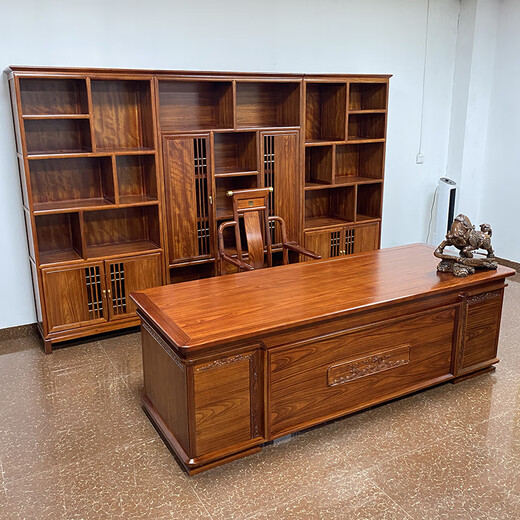 New Chinese style desk and bookcase combination all solid wood boss desk and chair rosewood executive desk desk office furniture rosewood color 2.2m desk