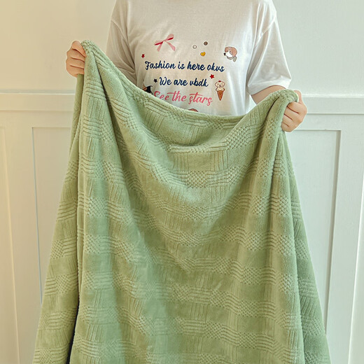 Red bean blanket thickened plus velvet nap blanket jacquard simple coral velvet Farai velvet blanket multifunctional cover blanket 1.5*2m green