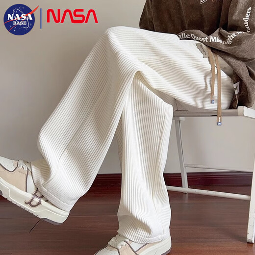 NASA BASE casual pants for men in autumn and winter new trendy brand loose sports straight pants for male students simple versatile long pants for men apricot (90% of customers choose) XL (recommended 125-150Jin Jin equals 0.5 kg)