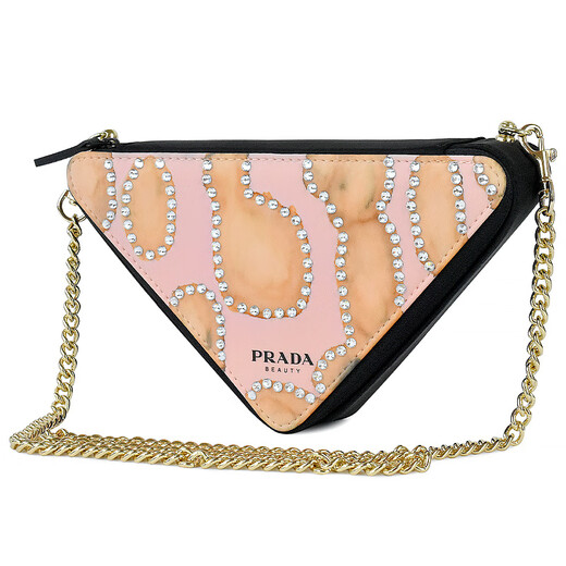 PRADA Diamond Girl Hand-painted Beads Chain Oxidized Cosmetic Bag Handbag Crossbody Bag Pink Diamond Sweetheart-White Gift Box