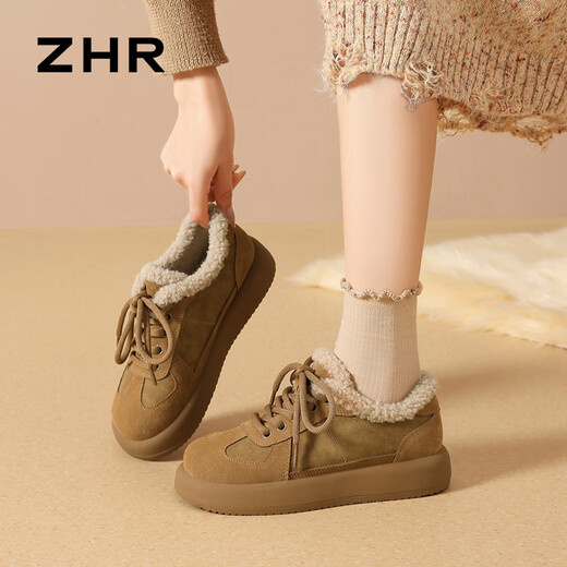 ZHR Birkenstock shoes for women winter short plush casual women's suede cowhide versatile cotton shoes for women EH278B camel 38