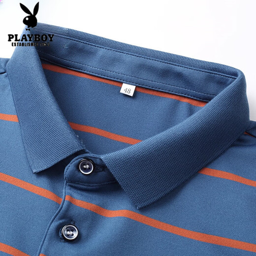 Playboy Pure Cotton Streifen Langarm T-Shirt Herren Frühling und Herbst Casual Vielseitig vielseitiges Top-Lampe-Mode-Polo-T-Shirt Amap/2356 Dunkelgrau L 17088a