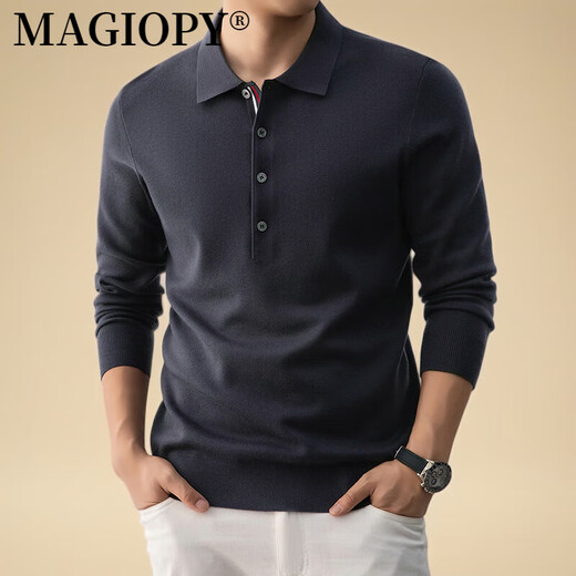 MAGIOPY高端品牌男装高档纯色毛衣男士翻领套头针织长袖T恤衫 黑色 XL 115