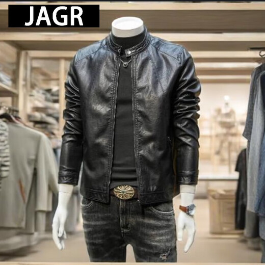 JAGR trendy brand men's leather jacket light business men's motorcycle jacket men's spring and autumn trendy handsome men's jacket trend 7122 black M